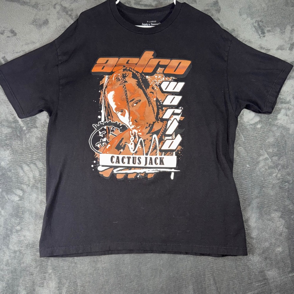 Mens XL Supply & Demand Co. T-Shirt Black Astroworld Cactus Jack Graphic‎ Tee